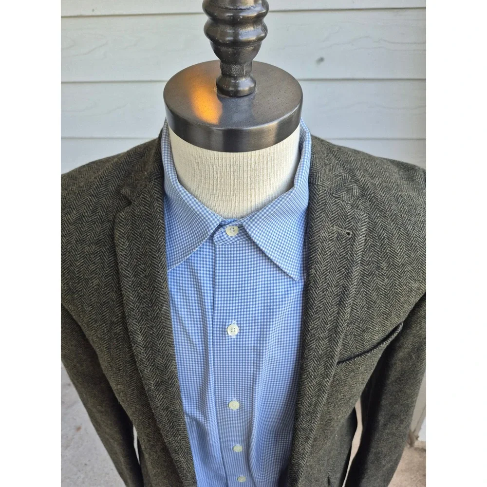 Ben Sherman Mens Olive Green Herringbone Blazer Sport Coat Jacket Tweed Sz 36 R